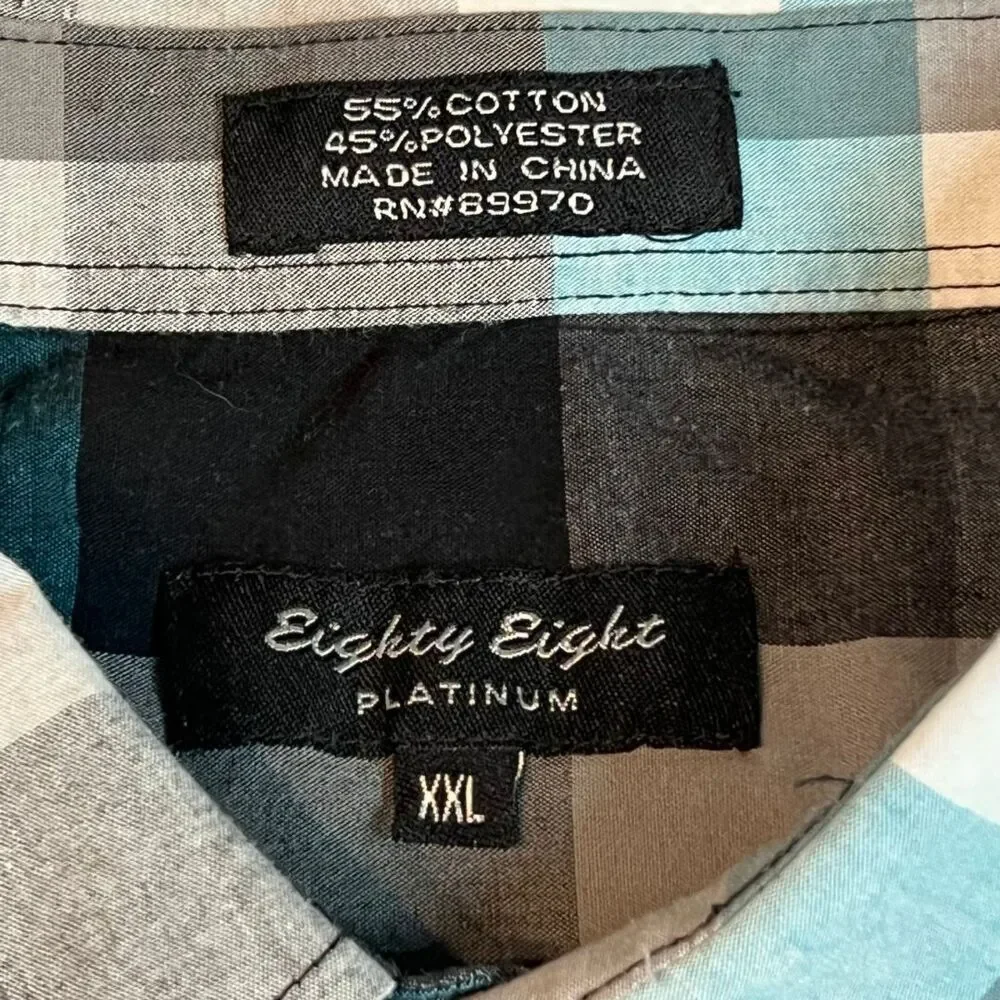 Eighty Eight Mens XXL Turquoise Western Preppy Collared  Chunky Plaid Button Up - Picture 9 of 9